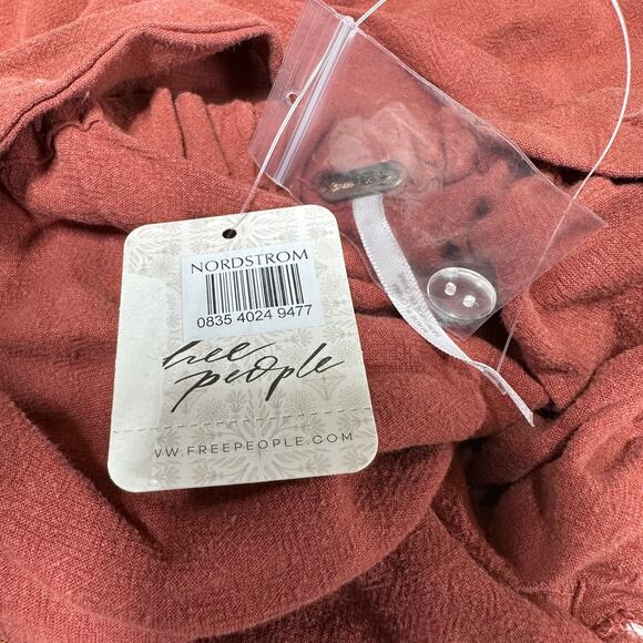 Free People NWT Sienna Smocked Jumpsuit Sumac Size XL Elastic Waist Rope Belt - Picture 6 of 10